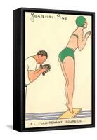 French Cartoon of Diving Lady, Now Smile-null-Framed Stretched Canvas