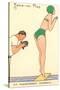 French Cartoon of Diving Lady, Now Smile-null-Stretched Canvas