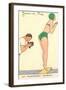 French Cartoon of Diving Lady, Now Smile-null-Framed Art Print