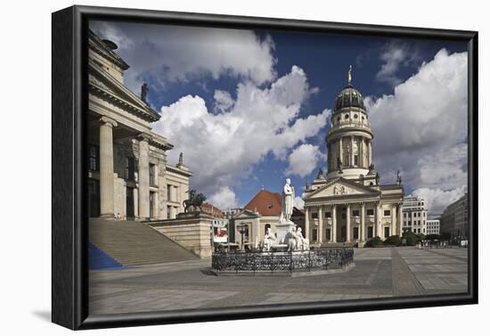 French Cathedral and statue of Friedrich Schiller on Gendarmenmarkt, Berlin, Germany-null-Framed Art Print