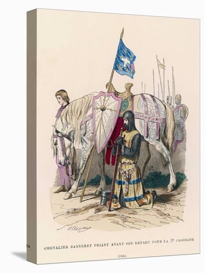 French Chevalier Banneret (Horseman Carrying a Banner) Prays Before Leaving for the Second Crusade-Philippoteaux-Stretched Canvas