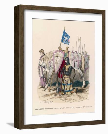 French Chevalier Banneret (Horseman Carrying a Banner) Prays Before Leaving for the Second Crusade-Philippoteaux-Framed Photographic Print