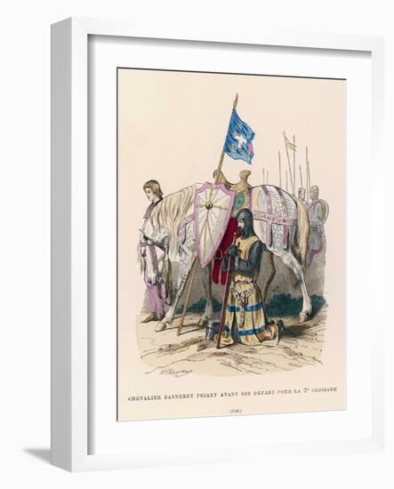 French Chevalier Banneret (Horseman Carrying a Banner) Prays Before Leaving for the Second Crusade-Philippoteaux-Framed Photographic Print