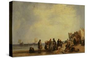 French Coast with Fishermen-Richard Parkes Bonington-Stretched Canvas