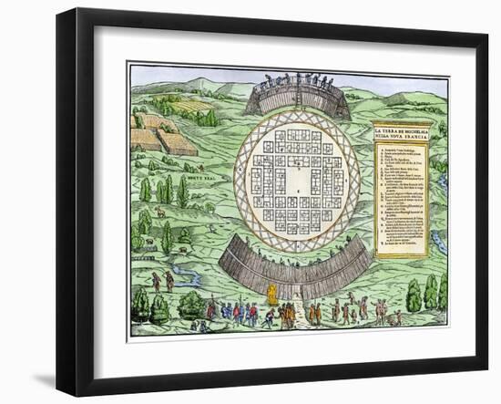 French Colonists Building Fort at Hochelaga at the Site of Montreal, Canada, c.1600-null-Framed Giclee Print