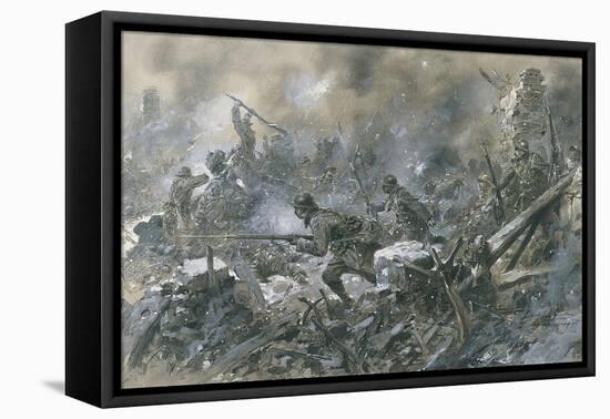 French Counter-Attack at Village of Vaux Near Verdun, 1916-Paul Thiriat-Framed Stretched Canvas