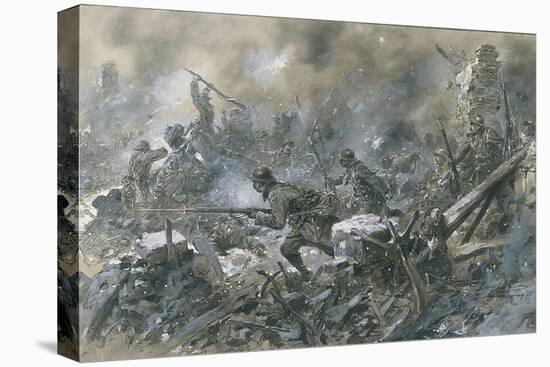 French Counter-Attack at Village of Vaux Near Verdun, 1916-Paul Thiriat-Stretched Canvas