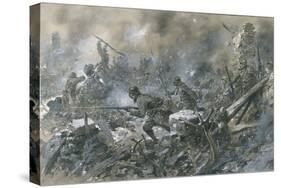 French Counter-Attack at Village of Vaux Near Verdun, 1916-Paul Thiriat-Stretched Canvas