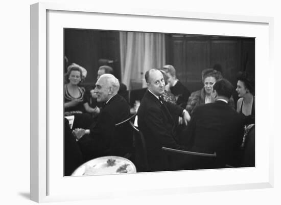 French Designer Christian Dior Drinking with Unidentified Others at a Bar, Paris, November 1947-Frank Scherschel-Framed Photographic Print