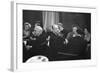 French Designer Christian Dior Drinking with Unidentified Others at a Bar, Paris, November 1947-Frank Scherschel-Framed Photographic Print