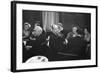 French Designer Christian Dior Drinking with Unidentified Others at a Bar, Paris, November 1947-Frank Scherschel-Framed Photographic Print