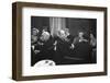 French Designer Christian Dior Drinking with Unidentified Others at a Bar, Paris, November 1947-Frank Scherschel-Framed Photographic Print