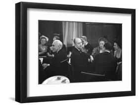 French Designer Christian Dior Drinking with Unidentified Others at a Bar, Paris, November 1947-Frank Scherschel-Framed Photographic Print