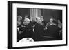 French Designer Christian Dior Drinking with Unidentified Others at a Bar, Paris, November 1947-Frank Scherschel-Framed Photographic Print