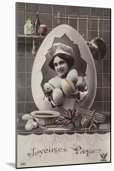 French Easter Card, Showing Girl in Kitchen-null-Mounted Photographic Print