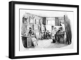 French Engraver at Work-Victor Adam-Framed Art Print