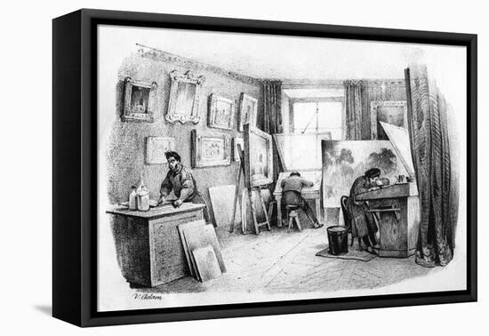 French Engraver at Work-Victor Adam-Framed Stretched Canvas