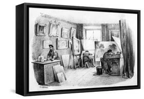 French Engraver at Work-Victor Adam-Framed Stretched Canvas