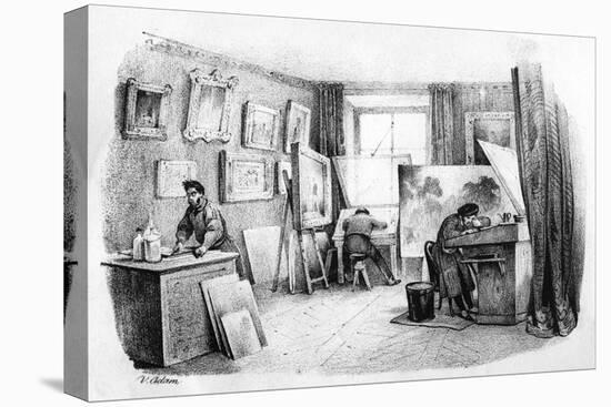 French Engraver at Work-Victor Adam-Stretched Canvas