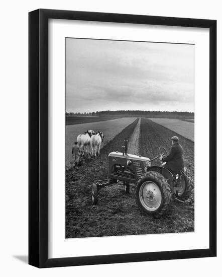 French Farmer Georges Raoul Fremond Trying Out His New Massey-Harris Tractor Obtained Through Eca-null-Framed Photographic Print