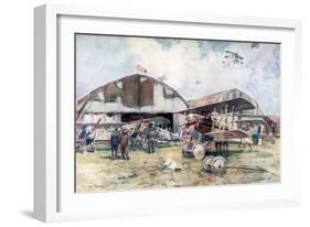 French Fighter Squadron Aerodrome, 1918-Francois Flameng-Framed Giclee Print