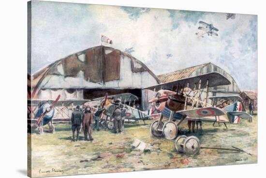 French Fighter Squadron Aerodrome, 1918-Francois Flameng-Stretched Canvas