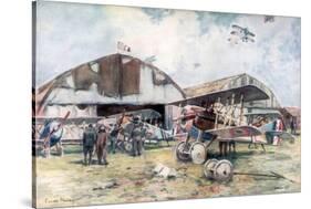 French Fighter Squadron Aerodrome, 1918-Francois Flameng-Stretched Canvas