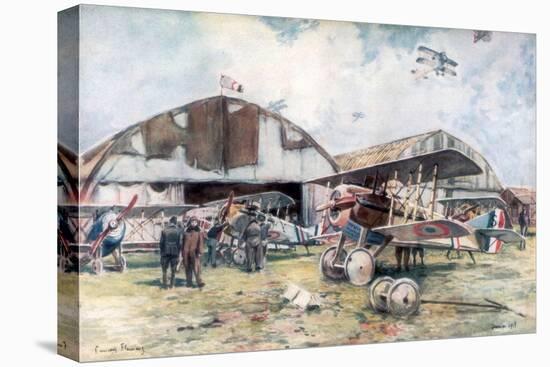 French Fighter Squadron Aerodrome, 1918-Francois Flameng-Stretched Canvas