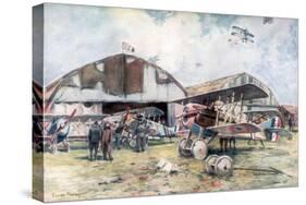 French Fighter Squadron Aerodrome, 1918-Francois Flameng-Stretched Canvas