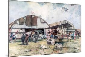 French Fighter Squadron Aerodrome, 1918-Francois Flameng-Mounted Giclee Print