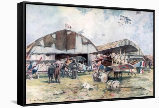 French Fighter Squadron Aerodrome, 1918-Francois Flameng-Framed Stretched Canvas