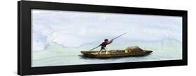 French Fur Trader Poling a River Bateau Loaded with Pelts-null-Framed Premium Giclee Print