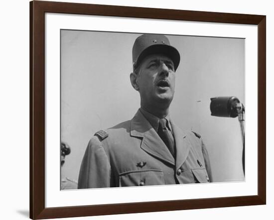 French Gen. Charles de Gaulle Speaking Into Mike During His Visit with Us Officials-George Skadding-Framed Premium Photographic Print