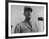 French Gen. Charles de Gaulle Speaking Into Mike During His Visit with Us Officials-George Skadding-Framed Premium Photographic Print