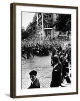 French Gen. Charles de Gaulle Waving to Jubilant Crowds Following Liberation of Paris-Ralph Morse-Framed Premium Photographic Print