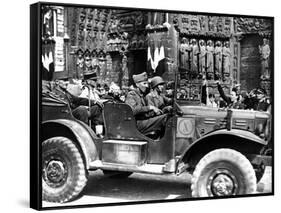 French General Philippe Leclerc Outside Notre Dame, Liberation of Paris, August 1944-null-Framed Stretched Canvas