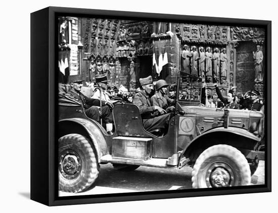 French General Philippe Leclerc Outside Notre Dame, Liberation of Paris, August 1944-null-Framed Stretched Canvas