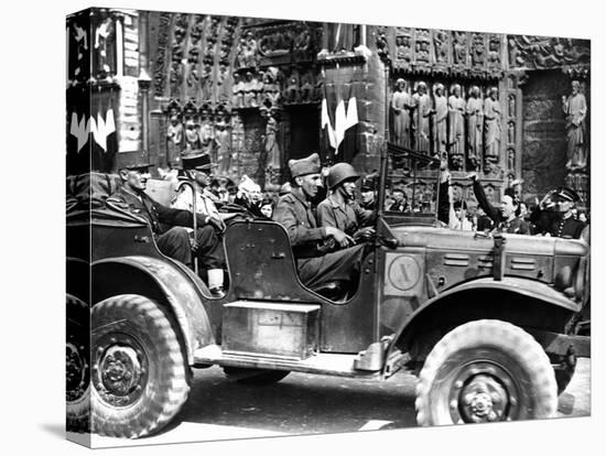 French General Philippe Leclerc Outside Notre Dame, Liberation of Paris, August 1944-null-Stretched Canvas