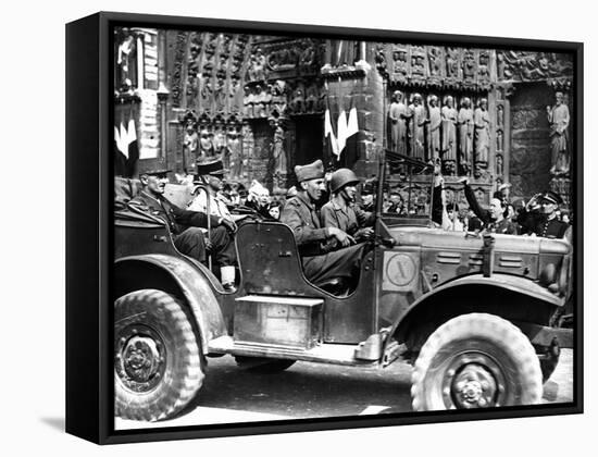 French General Philippe Leclerc Outside Notre Dame, Liberation of Paris, August 1944-null-Framed Stretched Canvas