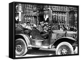 French General Philippe Leclerc Outside Notre Dame, Liberation of Paris, August 1944-null-Framed Stretched Canvas