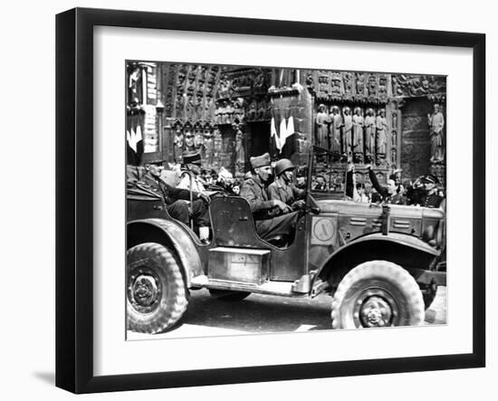 French General Philippe Leclerc Outside Notre Dame, Liberation of Paris, August 1944-null-Framed Giclee Print