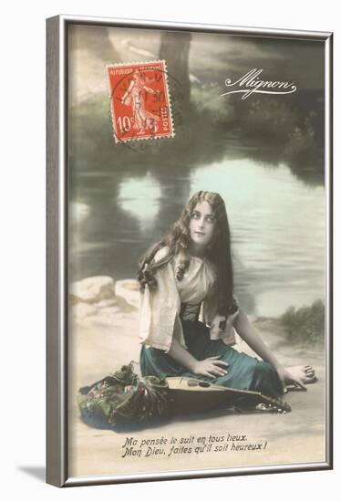 French Girl with Mandolin by River-null-Framed Art Print