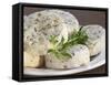 French Goat Cheese on Wooden Table, Clos Des Iles, Le Brusc, Cote d'Azur, Var, France-Per Karlsson-Framed Stretched Canvas