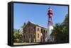 French Guiana, Ile Royale. Lighthouse Situated on Prison Island-Alida Latham-Framed Stretched Canvas