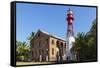 French Guiana, Ile Royale. Lighthouse Situated on Prison Island-Alida Latham-Framed Stretched Canvas