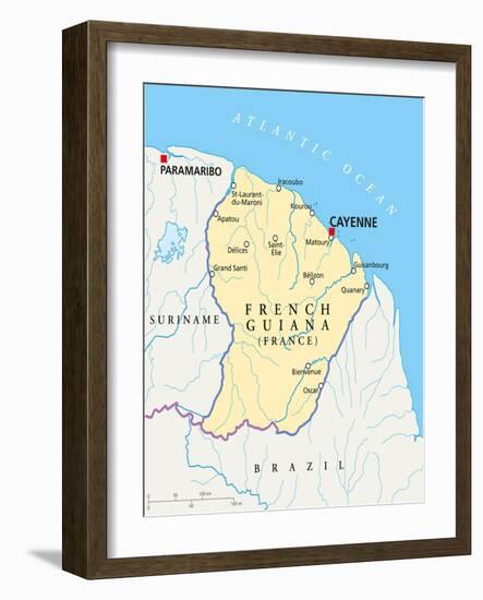 French Guiana Political Map-Peter Hermes Furian-Framed Art Print