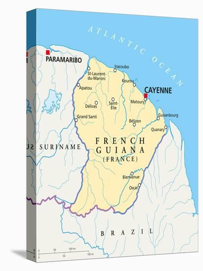 French Guiana Political Map-Peter Hermes Furian-Stretched Canvas