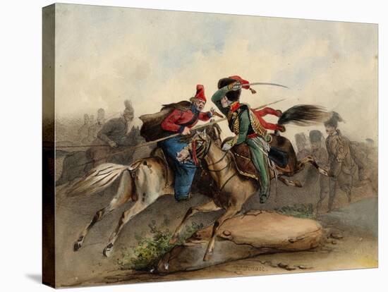 French Horse Chasseurs of the Imperial Guard in Combat with the Russian Cossacks, C. 1830-Noël Dieudonné Finert-Stretched Canvas