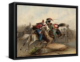 French Horse Chasseurs of the Imperial Guard in Combat with the Russian Cossacks, C. 1830-Noël Dieudonné Finert-Framed Stretched Canvas