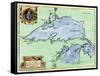 French Jesuit Map of Lake Superior, Upper Michigan, and Wisconsin, 1600s-null-Framed Stretched Canvas